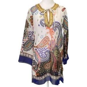 Pineapple Colorful Beach Bohemian Paisley Tunic Blouse Dress size M